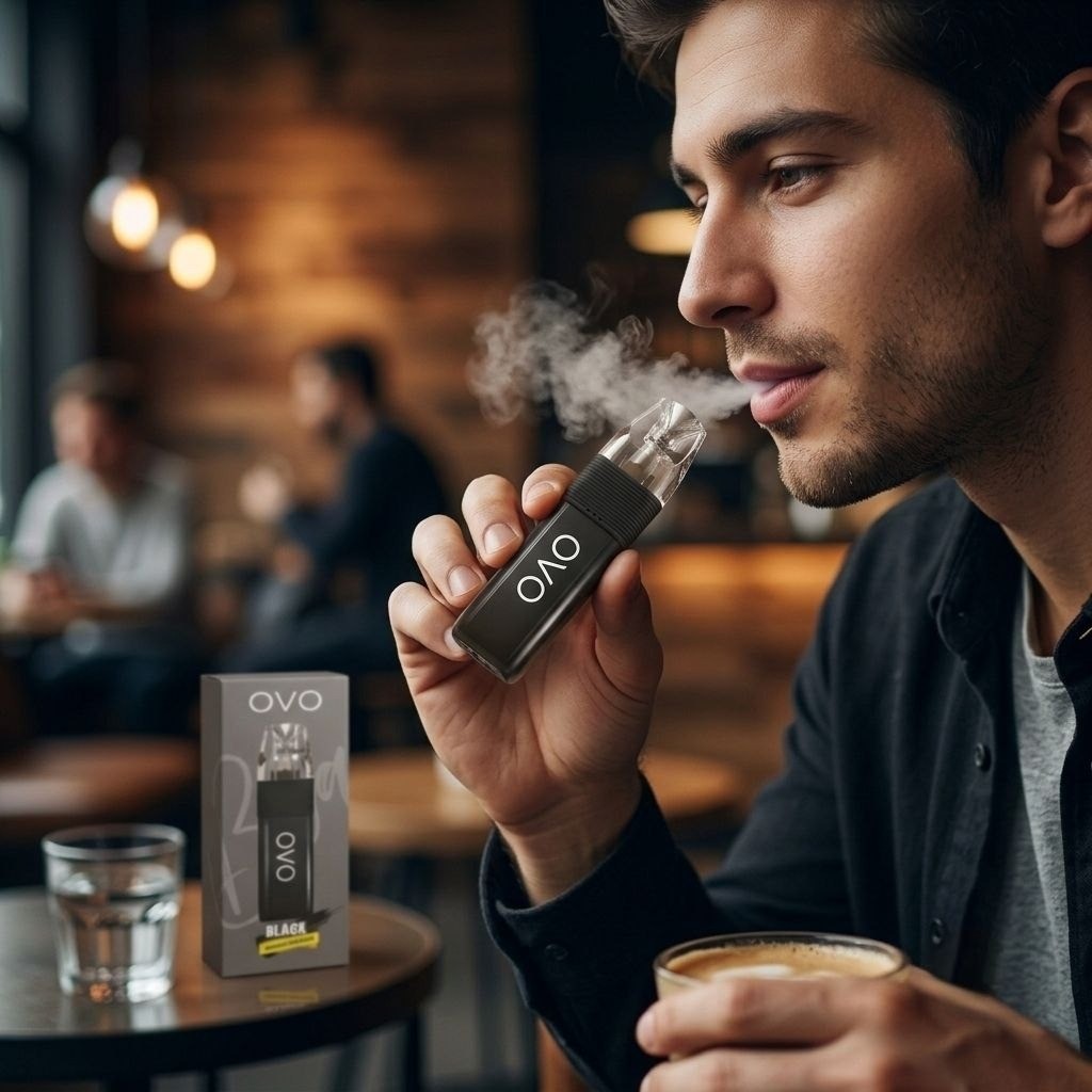 OVO Pod System, a sleek, compact black open pod vape